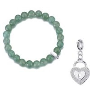 Faceted Inexperienced Aventurine Gemstone Stretch Bracelet with Appeal Created with Zircondia® Crystals