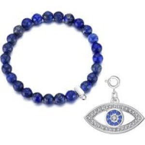 Faceted Lapis Gemstone Stretch Bracelet with Attraction Created with Zircondia® Crystals