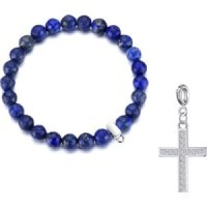 Faceted Lapis Gemstone Stretch Bracelet with Appeal Created with Zircondia® Crystals