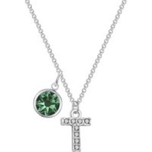 Pave Preliminary T Necklace with Birthstone Attraction Created with Zircondia® Crystals