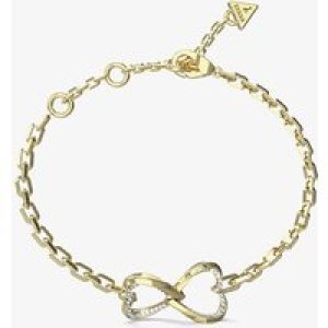 Guess Mon Amour Gold Tone Crystal Two Heart Link Bracelet UBB04618YGL
