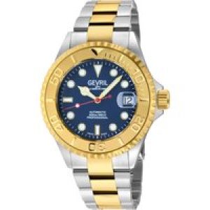Gevril Mens Wall Street 4756B Swiss Automatic Sellita SW200 Blue Dial Watch – Silver & Gold Stainless Steel – One Size