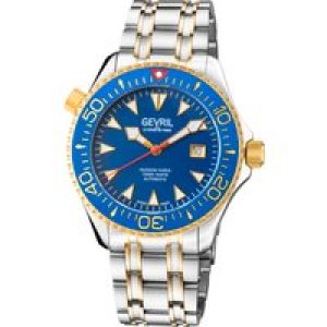 Gevril Mens Hudson Yards Swiss Automatic 3 Hands, Sellita SW200 Movement blue dial two tone watch – Silver Stainless Steel – One Size