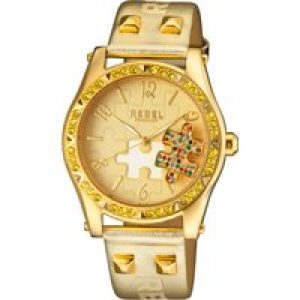 Rebel WoMens Gravesend Yellow Gold Dial Leather Watch – One Size