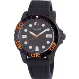 Calibre Mens Akron Swiss Made Movement Watch Black Rubber Strap Dial – One Size