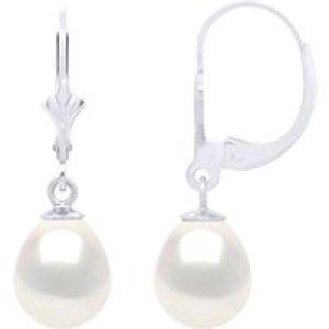Ateliers Saint Germain Womens Earrings in White Gold 375 and Real Cultured Freshwater Pearls Pear 8-9 mm – One Size