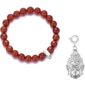 Carnelian Gemstone Stretch Bracelet with Charm Created with Zircondia® Crystals