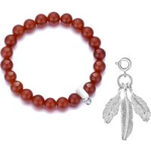 Carnelian Gemstone Stretch Bracelet with Charm Created with Zircondia® Crystals
