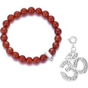 Carnelian Gemstone Stretch Bracelet with Charm Created with Zircondia® Crystals