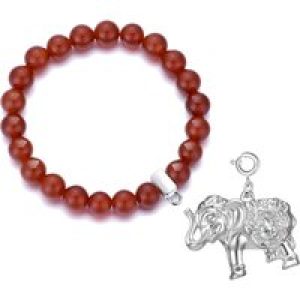 Carnelian Gemstone Stretch Bracelet with Charm Created with Zircondia® Crystals