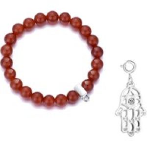 Carnelian Gemstone Stretch Bracelet with Charm Created with Zircondia® Crystals