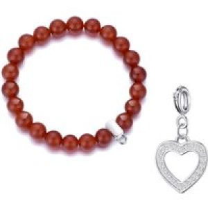 Carnelian Gemstone Stretch Bracelet with Charm Created with Zircondia® Crystals