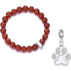 Carnelian Gemstone Stretch Bracelet with Charm Created with Zircondia® Crystals