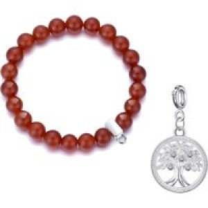 Carnelian Gemstone Stretch Bracelet with Charm Created with Zircondia® Crystals
