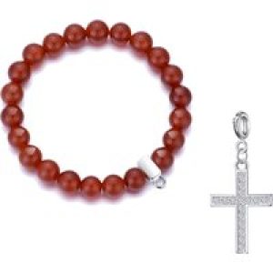 Carnelian Gemstone Stretch Bracelet with Charm Created with Zircondia® Crystals
