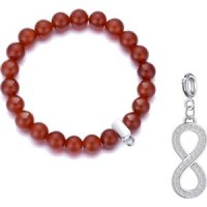 Carnelian Gemstone Stretch Bracelet with Charm Created with Zircondia® Crystals
