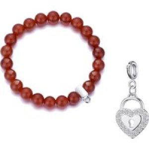 Carnelian Gemstone Stretch Bracelet with Charm Created with Zircondia® Crystals