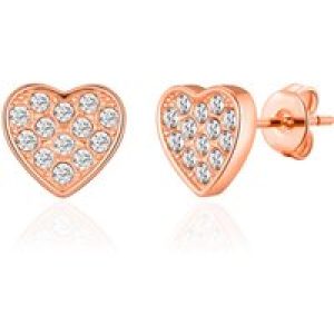 Rose Gold Plated Pave Heart Earrings Created with Zircondia® Crystals