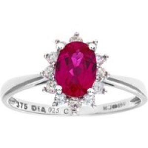Diamant L’Eternel Womens Round Brilliant 0.25ct Ruby and Diamond 9ct White Gold Oval Cluster Ring – Size P