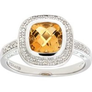Diamant L’Eternel Womens 9ct White Gold Cushion Shaped Citrine And Diamond Ring – Size P