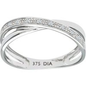Diamant L’Eternel Womens 9ct White Gold Diamond Crossover Ring – Size K.5