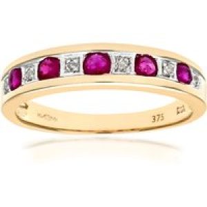 Diamant L’Eternel Womens 9ct Yellow Gold Ladies Diamond and Ruby Ring – Size H