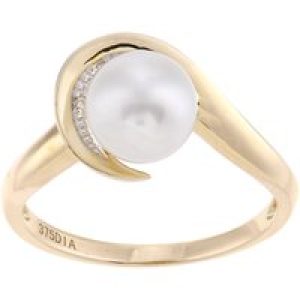 Diamant L’Eternel Womens 9ct Yellow Gold, 0.06ct Diamonds with White Cultured pearl Ring – Size Q