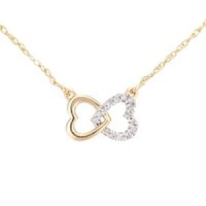 Diamant L’Eternel Womens 9ct Yellow Gold Diamond Linked Hearts Pendant Necklet of Length 42cm – One Size