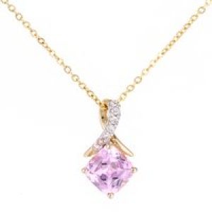 Diamant L’Eternel Womens 9ct Yellow Gold 0.85ct Created Pink Sapphire and 0.03ct Diamond Pendant – One Size