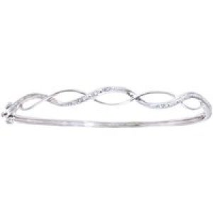 Diamant L’Eternel Womens 9ct White Gold Diamond Pave Set Wave Bangle – One Size