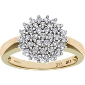 Diamant L’Eternel Womens 9ct Yellow Gold Diamond Cluster Ladies Ring – Size H