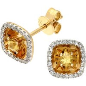 Diamant L’Eternel Womens 18ct Yellow Gold 0.25ct Square Sapphire and 0.1ct Diamonds Stud Earrings – One Size