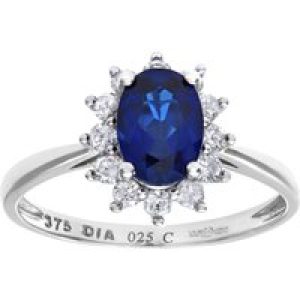 Diamant L’Eternel Womens Round Brilliant 0.25ct Sapphire and Diamond 9ct White Gold Oval Cluster Ring – Size L