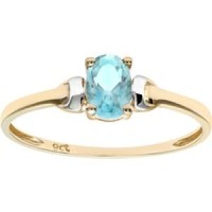 Diamant L’Eternel Womens 9ct Yellow and White Gold Ladies Cubic Zirconia Aquamarine Birth Stone Ring – Size J
