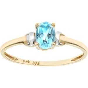 Diamant L’Eternel Womens 9ct Yellow and White Gold Ladies Blue Topaz Birth Stone Ring – Size Q