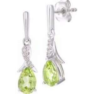 Diamant L’Eternel Womens 9ct White Gold 0.94ct Peridot and 0.04ct Diamond Earrings – One Size