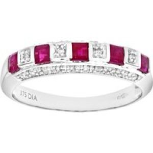 Diamant L’Eternel Womens Ladies 9ct White Gold Diamond and Ruby Eternity Ring – Size J