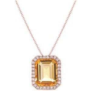 Diamant L’Eternel Womens 9ct Rose Gold Diamond and Citrine Rectangular Cut Pendant Necklace – Size P 1/2