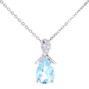 Diamant L’Eternel Womens 9ct White Gold 0.61ct Blue Topaz and 0.02ct Diamond Pendant – One Size