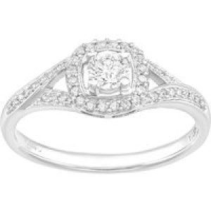 Diamant L’Eternel Womens 18ct White Gold Square Halo 0.40ct Diamond Crossover Shoulder Engagement Ring – Size K