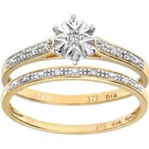 Diamant L’Eternel Womens 9ct Yellow Gold 0.05ct Diamond Bridal Set Ring – Size K