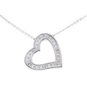 Diamant L’Eternel Womens 9ct White Gold Diamond Ladies Heart Pendant and 18″ Chain – One Size