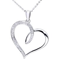 Diamant L'Eternel Womens 9ct White Gold Diamond Heart Pendant + 18" Trace Chain - One Size - Image 2