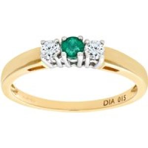 Diamant L’Eternel Womens 9ct Yellow Gold Diamond and Emerald 3 Stone Ladies Rring – Size I