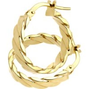 Diamant L’Eternel Womens 9ct Yellow Gold Flat Striped Design Hoop Earrings – One Size