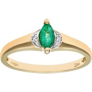 Diamant L’Eternel Womens Ladies 9ct Yellow Gold Diamond & Marquise Emerald Ring – Size K