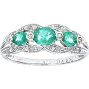 Diamant L’Eternel Womens 9ct White Gold Emerald And Diamond Fig 8 Design Ring – Size O
