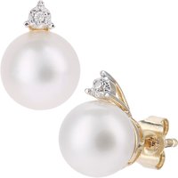 Diamant L'Eternel Womens 9ct Yellow Gold, 0.01ct Diamonds with White Cultured pearl Earrings - One Size - Image 2