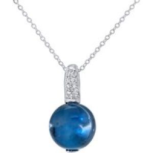 Diamant L’Eternel Womens 9ct White Gold Diamond and 3.10ct Round Blue Topaz Pendant with Chain of 46cm – Size P 1/2