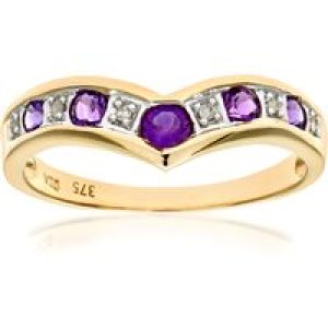 Diamant L’Eternel Womens 9ct Yellow Gold Ladies Diamond and Amethyst Ring Gold (archived) – Size V